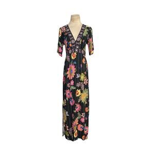 Urban Romantics black pink floral maxi dress size Small